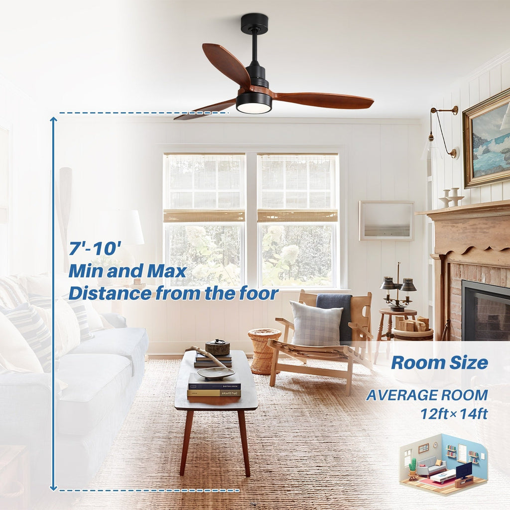 Ventilateur de plafond à LED intégré 48 et 52 pouces avec lumière et télécommande, moteur CC réversible