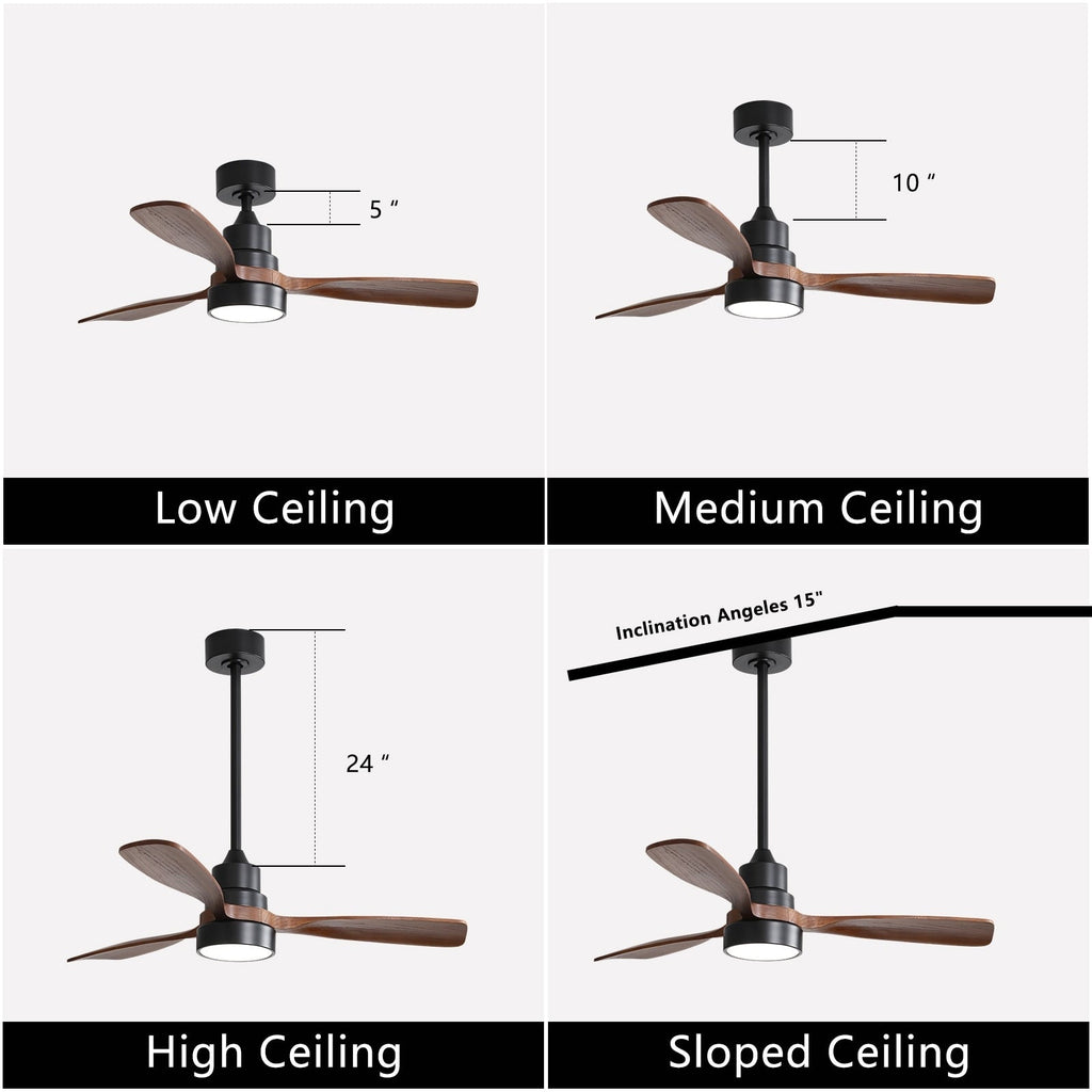 Ventilateur de plafond à LED intégré 48 et 52 pouces avec lumière et télécommande, moteur CC réversible