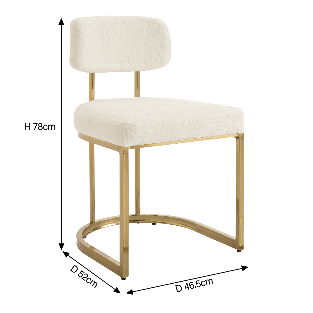 Ensemble de salle à manger rond Maya en céramique crème clair avec 6 chaises Rhea dorées