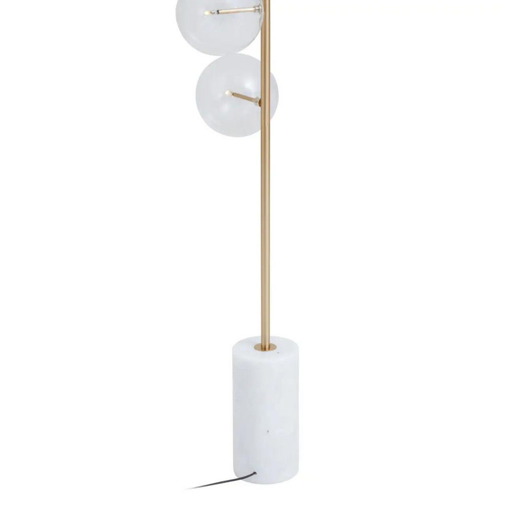 Lampadaire en marbre avec tige en laiton et abat-jour en verre transparent
