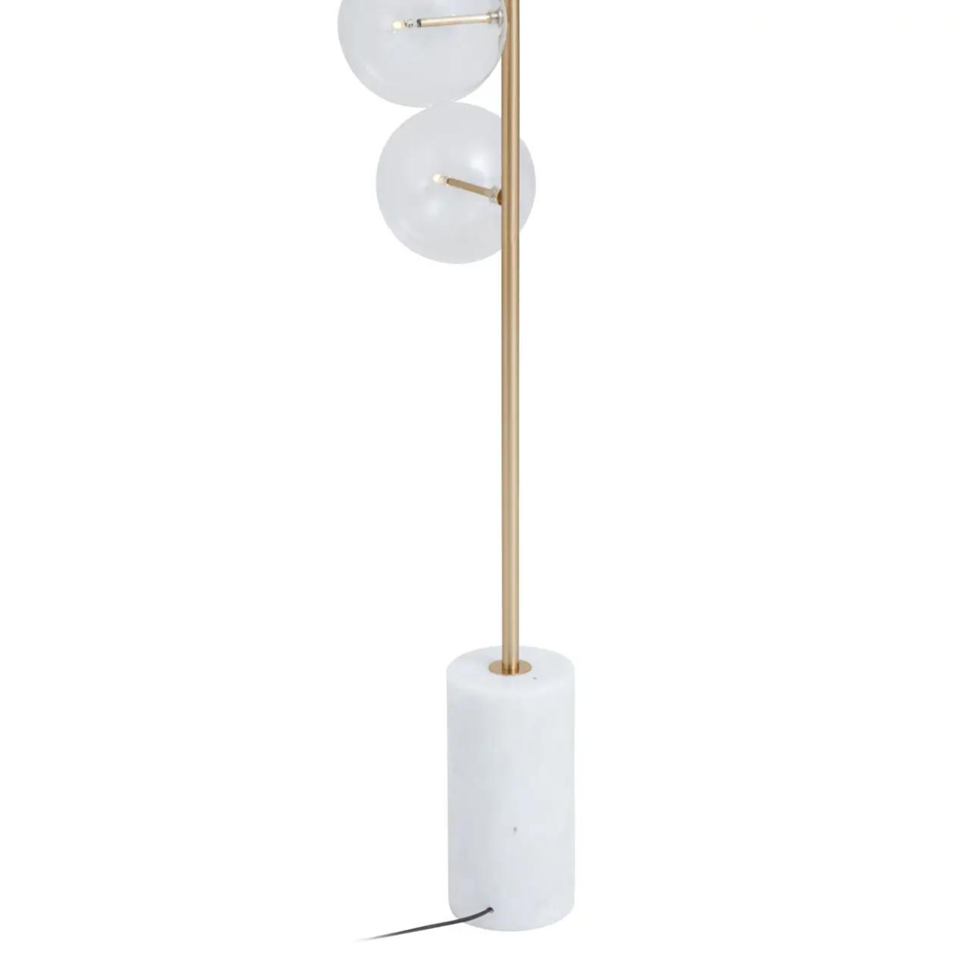 Lampadaire en marbre avec tige en laiton et abat-jour en verre transparent