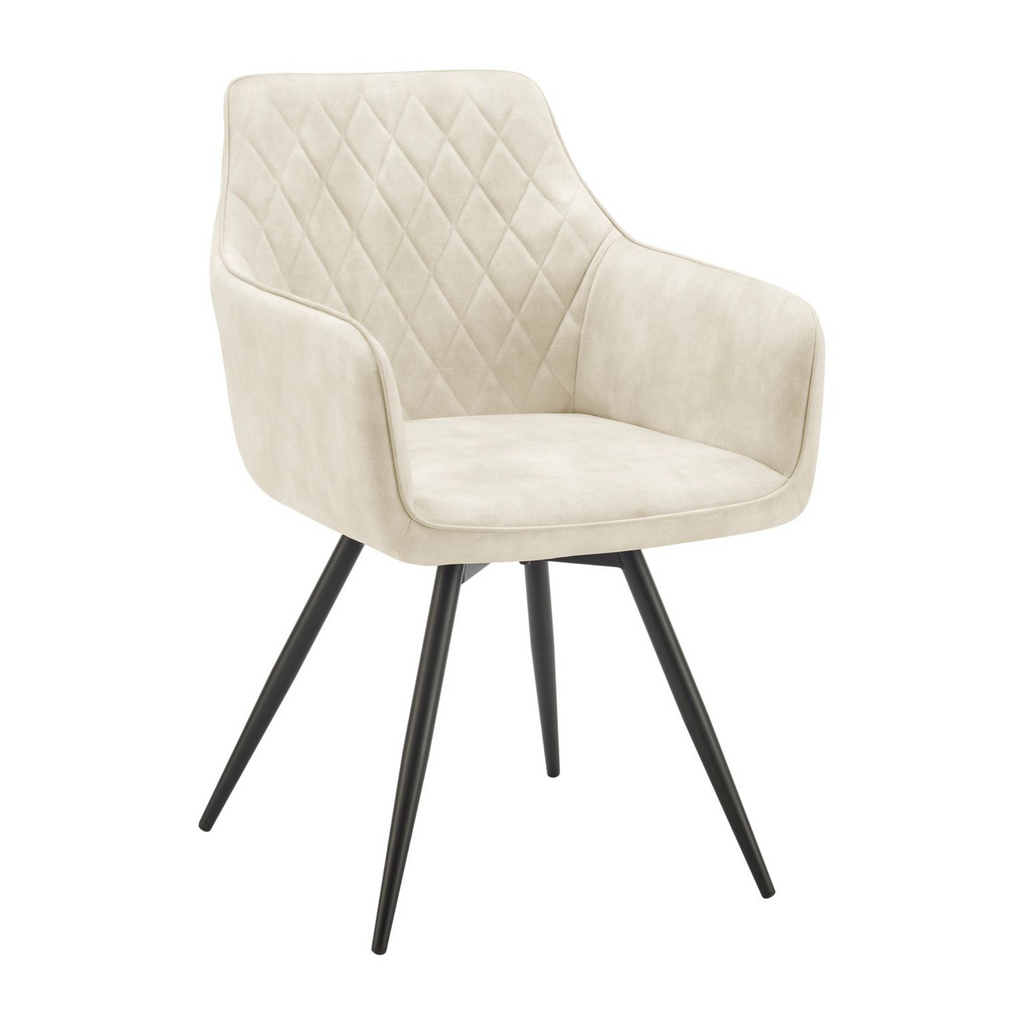 Chaise de salle à manger pivotante Ezra en velours crème avec pieds noirs