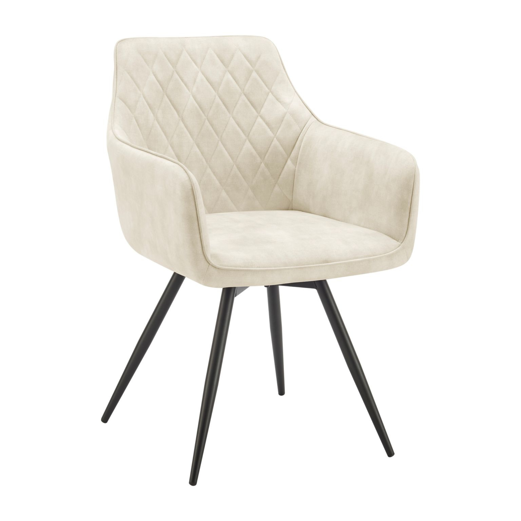 Chaise de salle à manger pivotante Ezra en velours crème avec pieds noirs