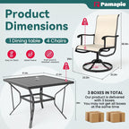 Ensemble de salle à manger d'extérieur en métal 5 pièces avec table carrée et chaises pivotantes en textilène