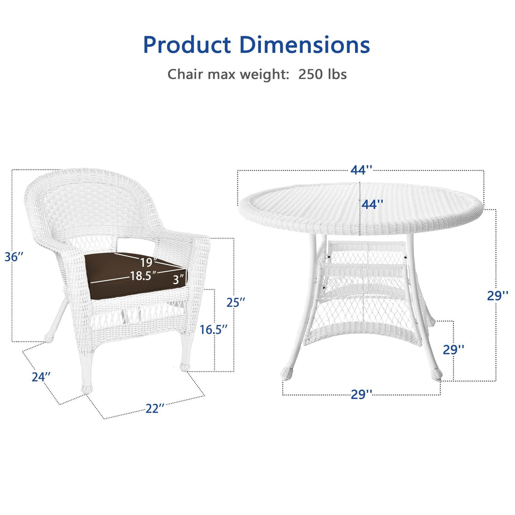 Ensemble de salle à manger en résine tressée blanche 5 pièces