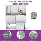 Baignoire de toilettage réglable en acier inoxydable de 50 po de largeur avec rampe - Argent