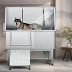 Baignoire de toilettage réglable en acier inoxydable de 50 po de largeur avec rampe et marches