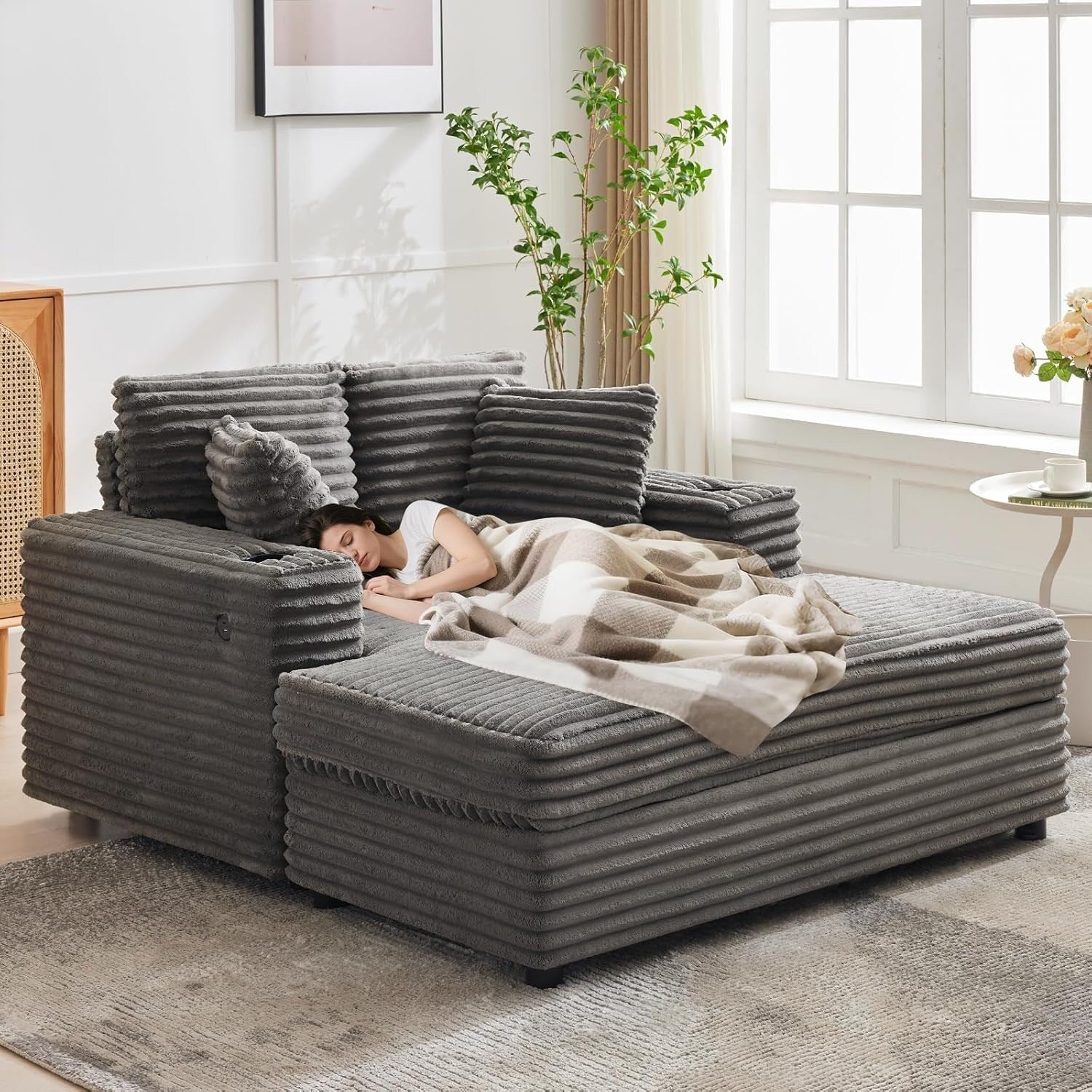 Canapé-lit rembourré de 54 pouces avec oreillers et accoudoirs Chaise de café surdimensionnée d'intérieur Canapé-lit confortable en velours côtelé