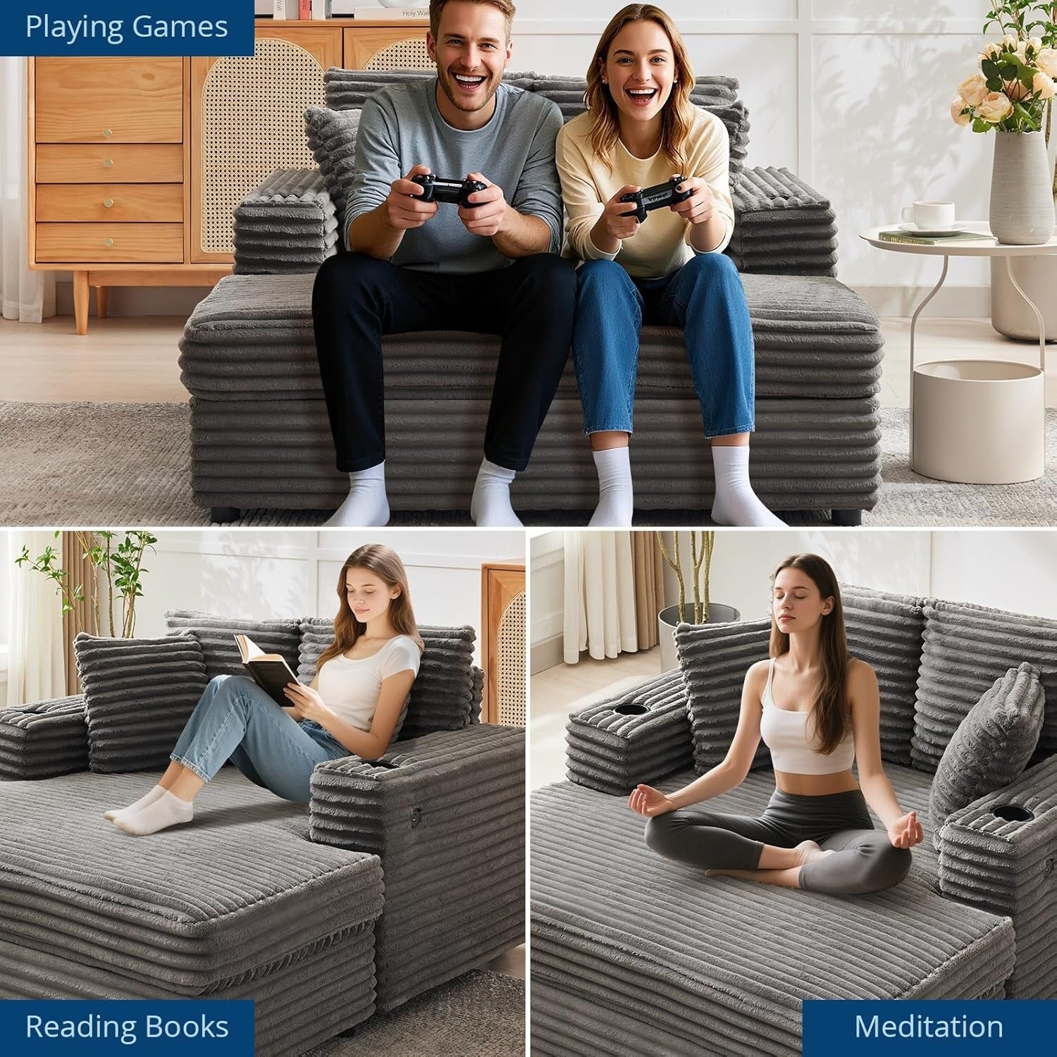 Canapé-lit rembourré de 54 pouces avec oreillers et accoudoirs Chaise de café surdimensionnée d'intérieur Canapé-lit confortable en velours côtelé