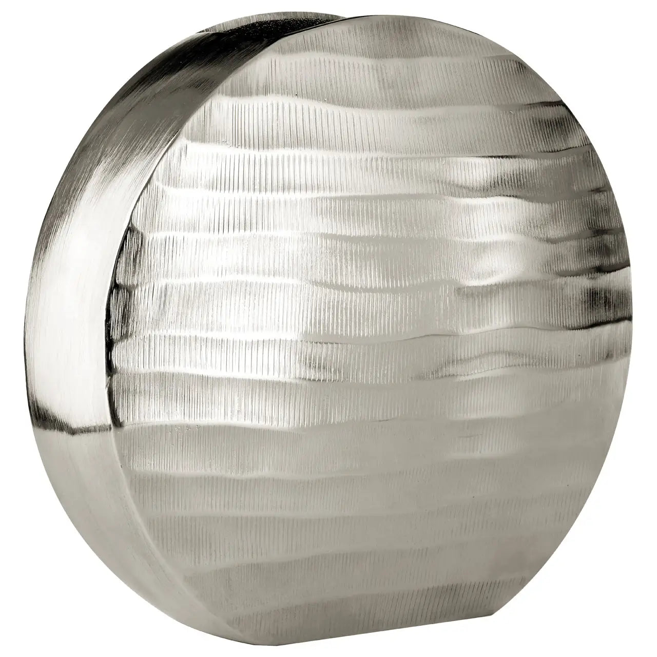 Vase rond en métal argenté avec extérieur texturé