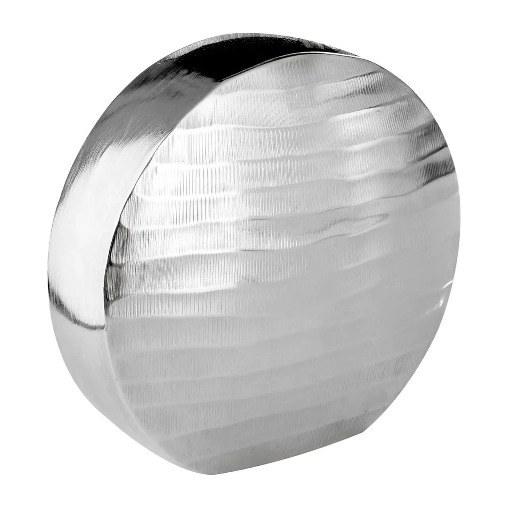 Vase rond en métal argenté avec extérieur texturé
