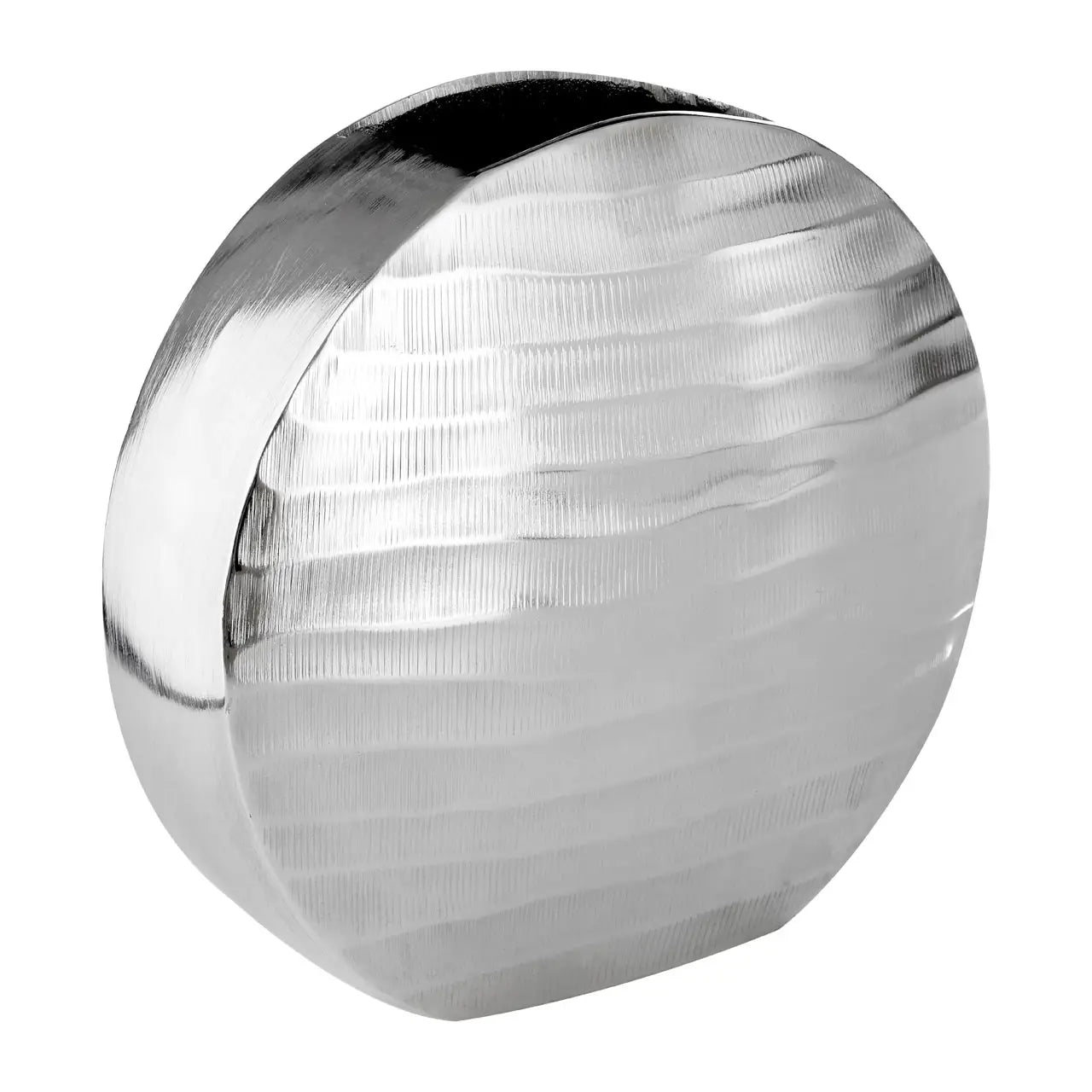 Vase rond en métal argenté avec extérieur texturé