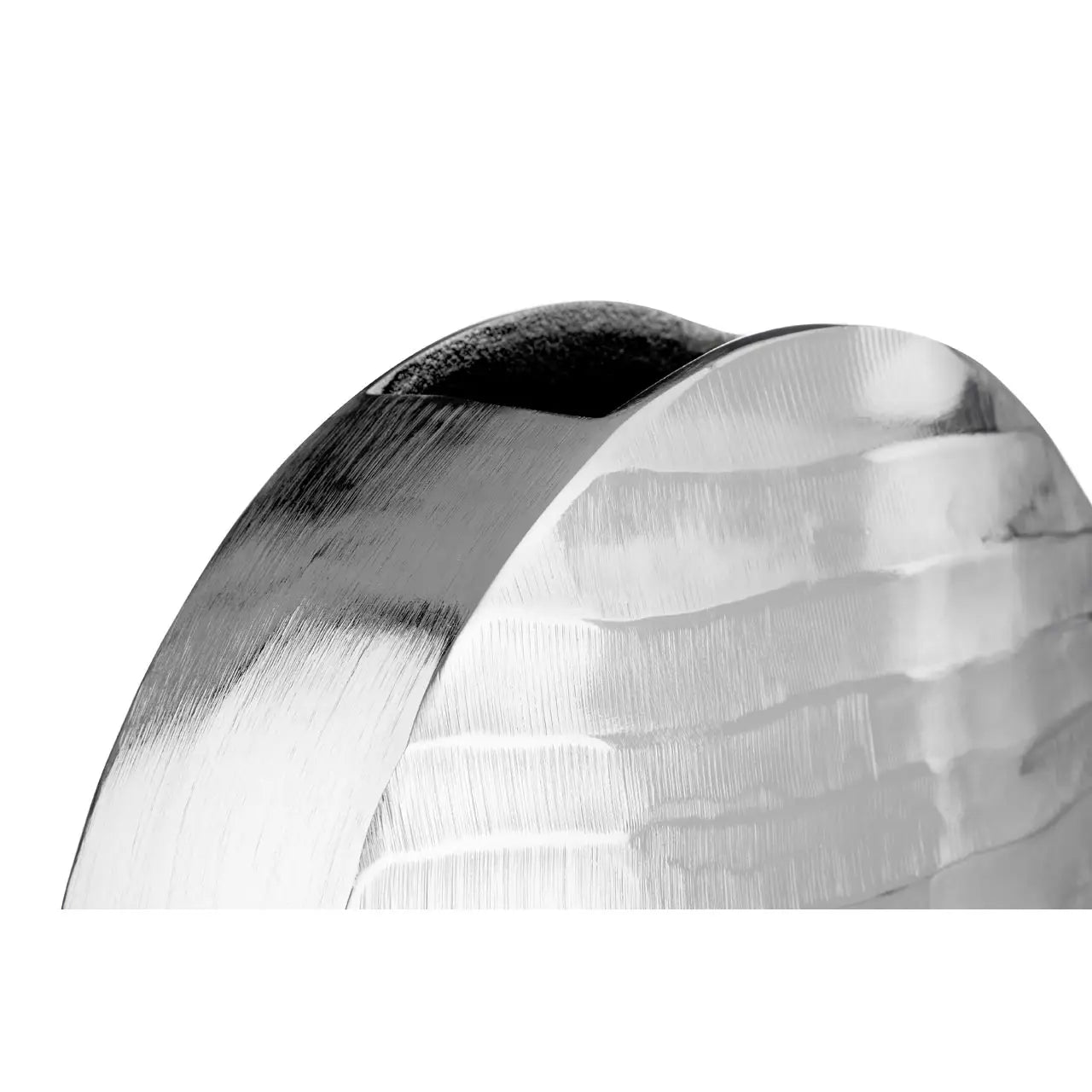 Vase rond en métal argenté avec extérieur texturé