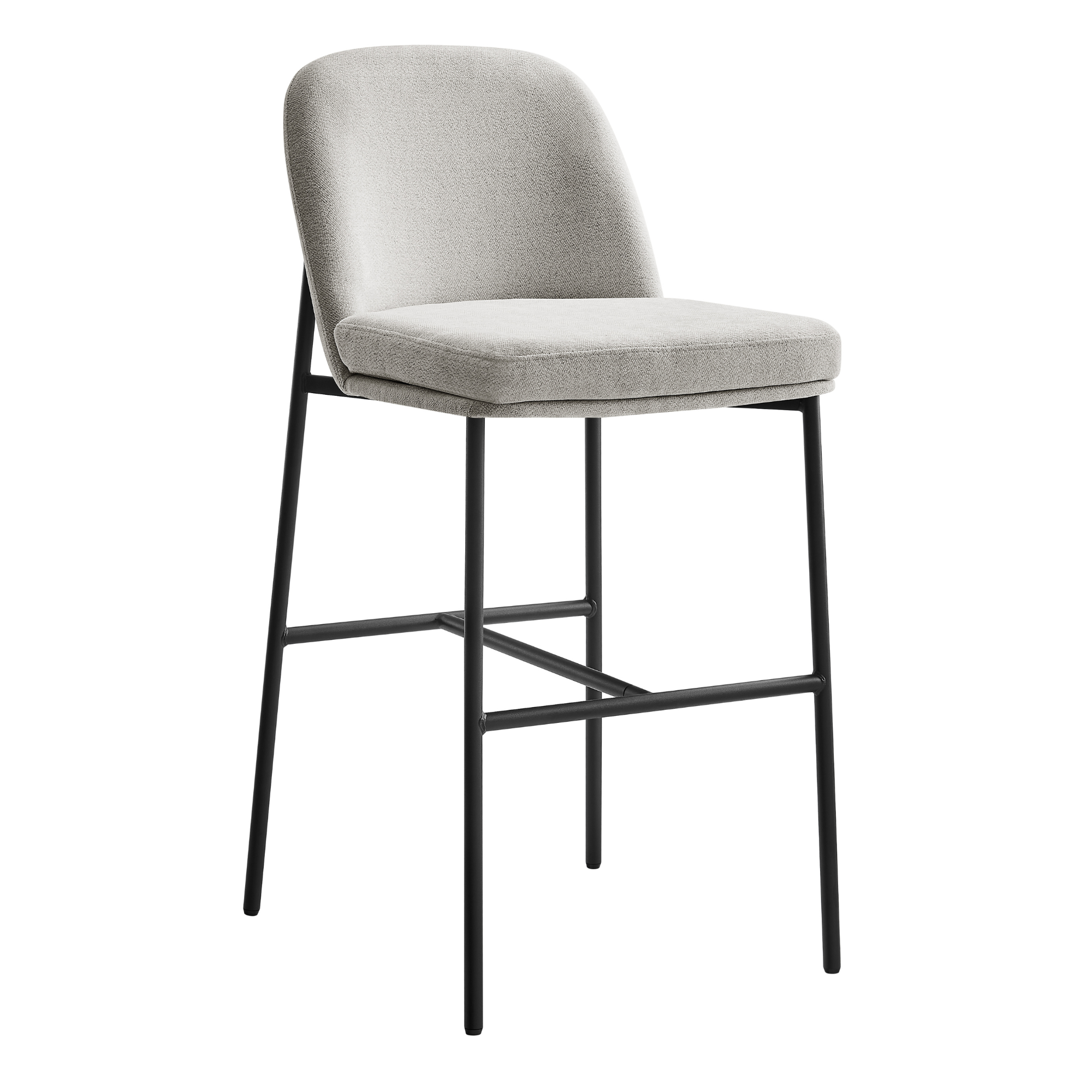 Tabouret de bar incurvé Nora en tissu gris clair et cadre noir