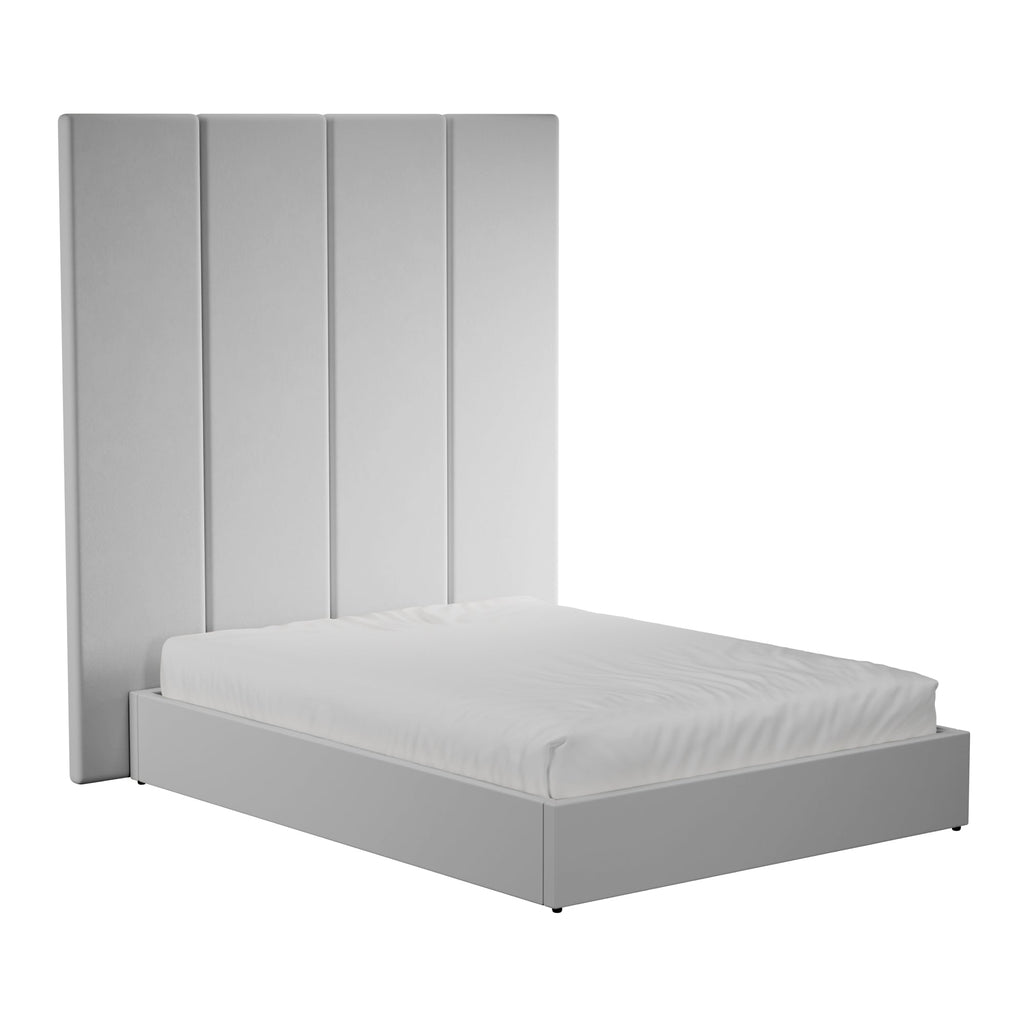 Lit à panneaux muraux en velours gris clair avec rangement ottoman