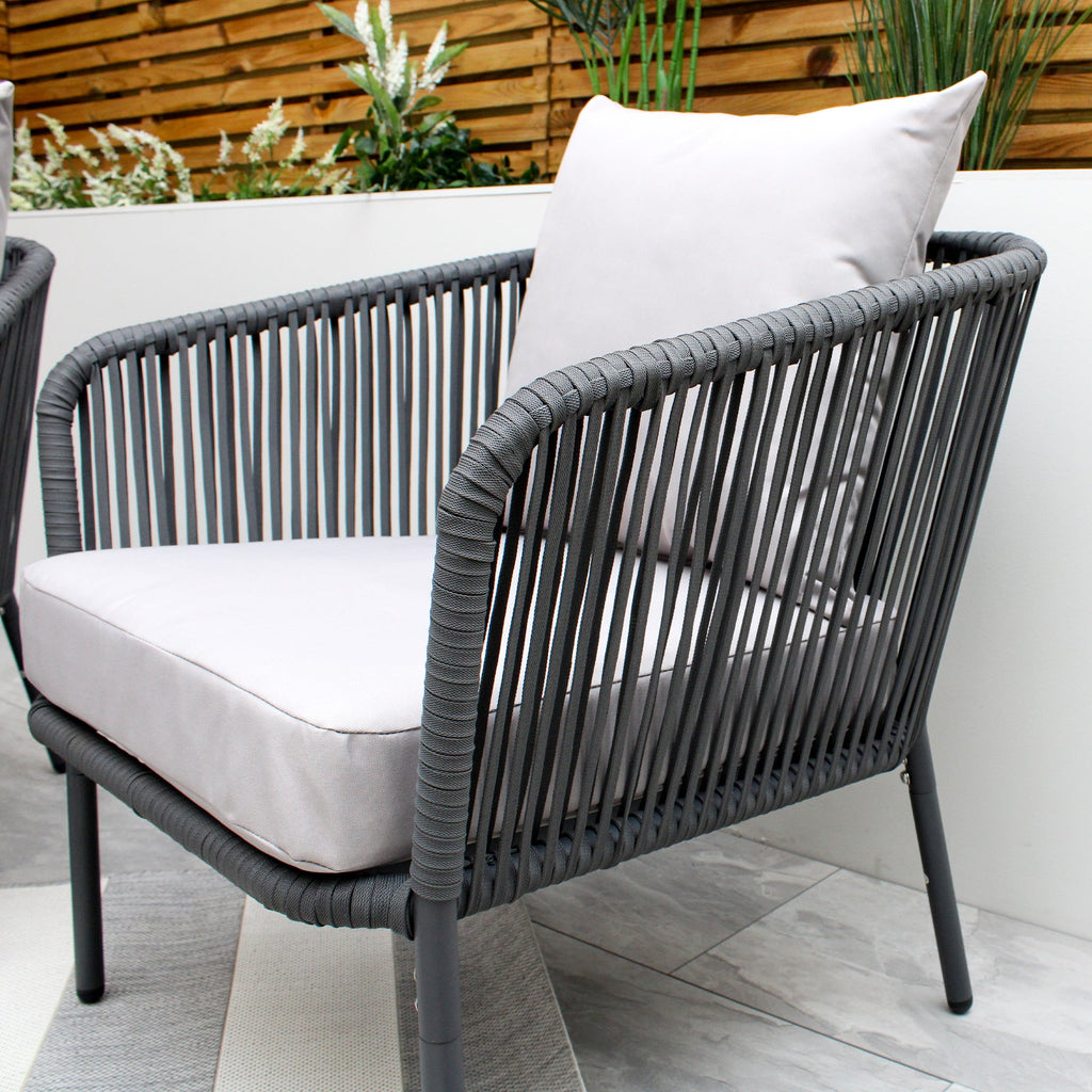 Ensemble canapé et table basse 5 places Turin gris avec cadre en aluminium tressé