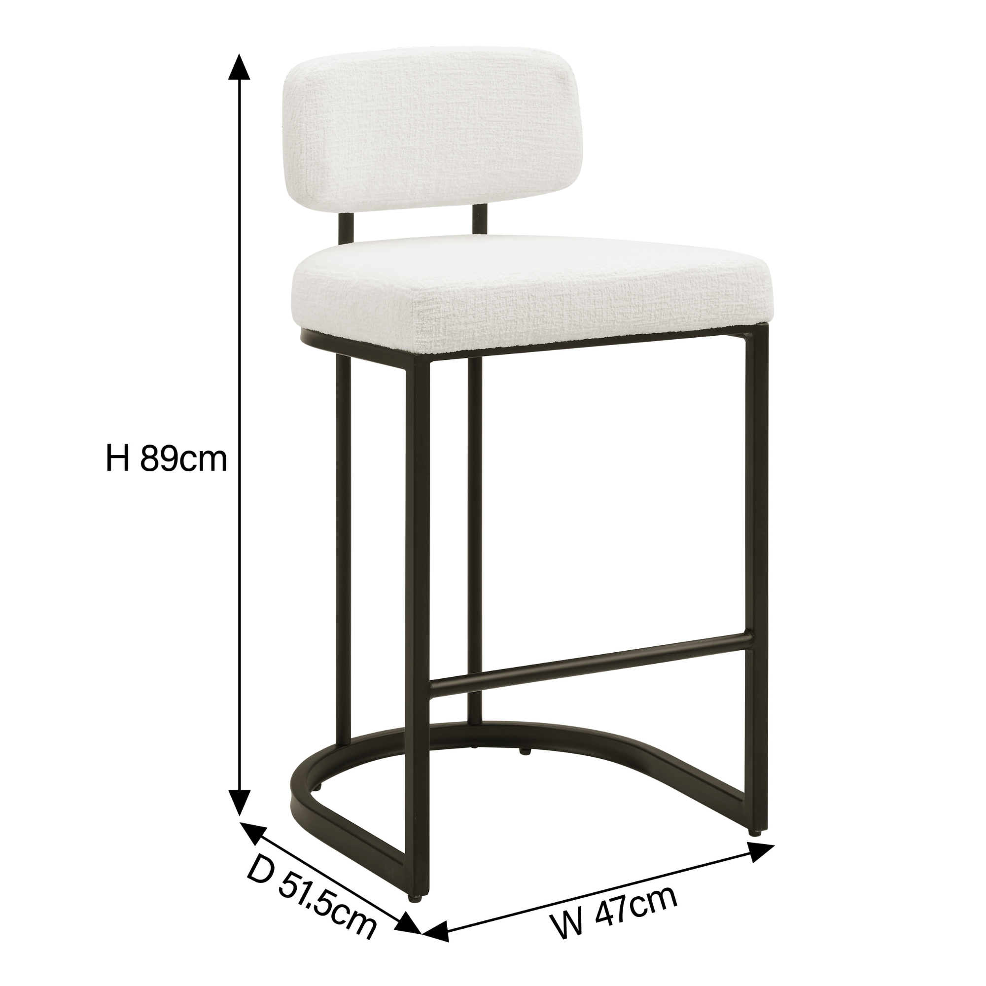 Tabouret de bar Rhea en tissu blanc avec cadre noir