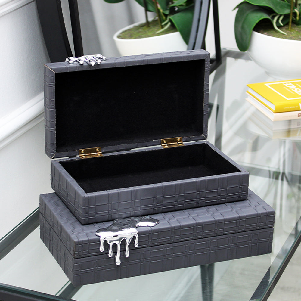 Grande boîte à bijoux en similicuir noir avec boucle effet goutte