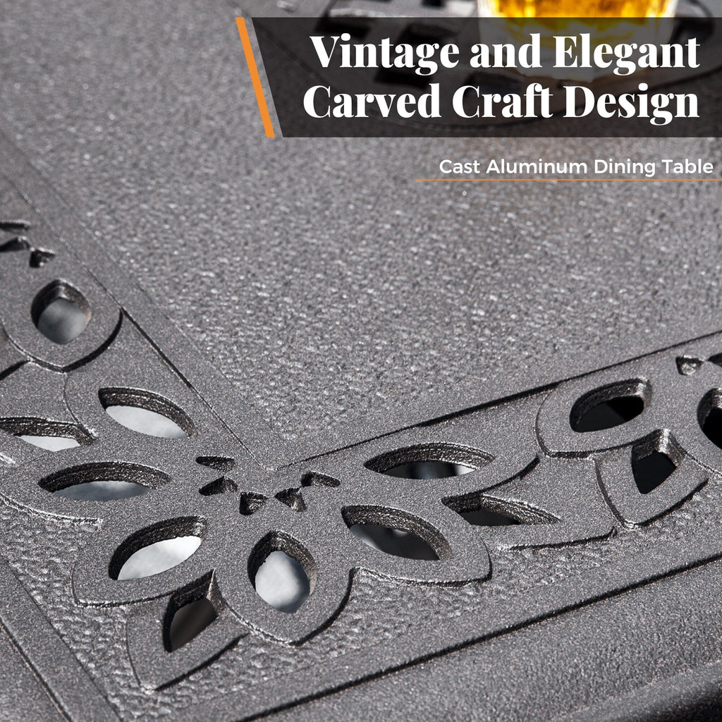 Ensemble de salle à manger de patio en aluminium moulé de 7 pièces de MAISON ARTS avec table rectangulaire extensible et 6 chaises en aluminium moulé