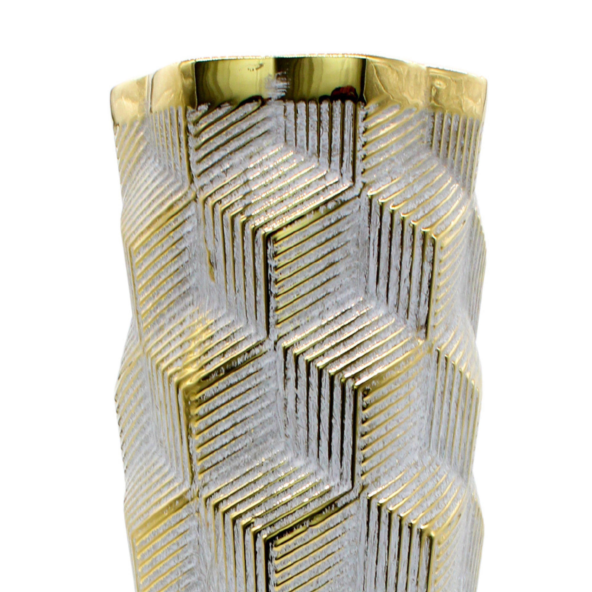 Grand vase géométrique gris clair et doré