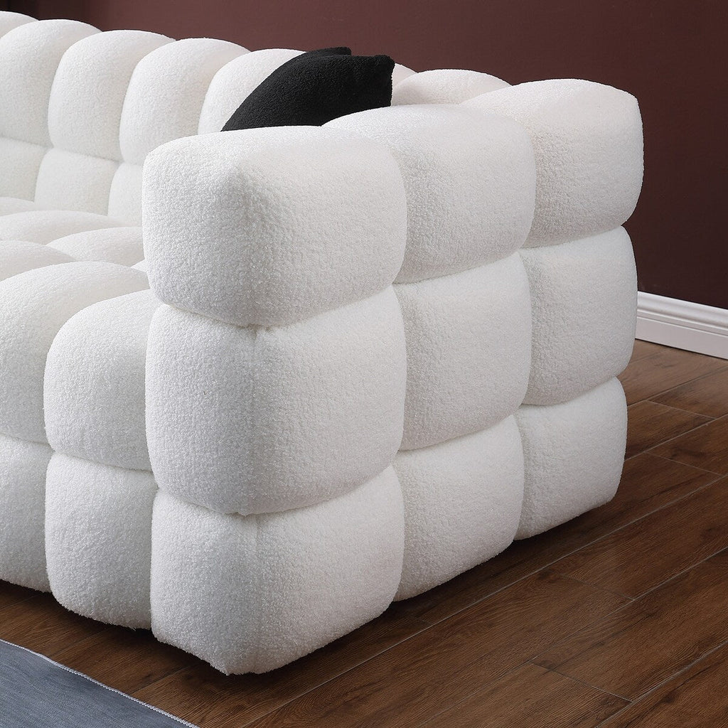 84.3 Luxueux grand canapé Boucle 3 places rembourré Marshmallow avec 2 coussins décoratifs carrés et accoudoir carré