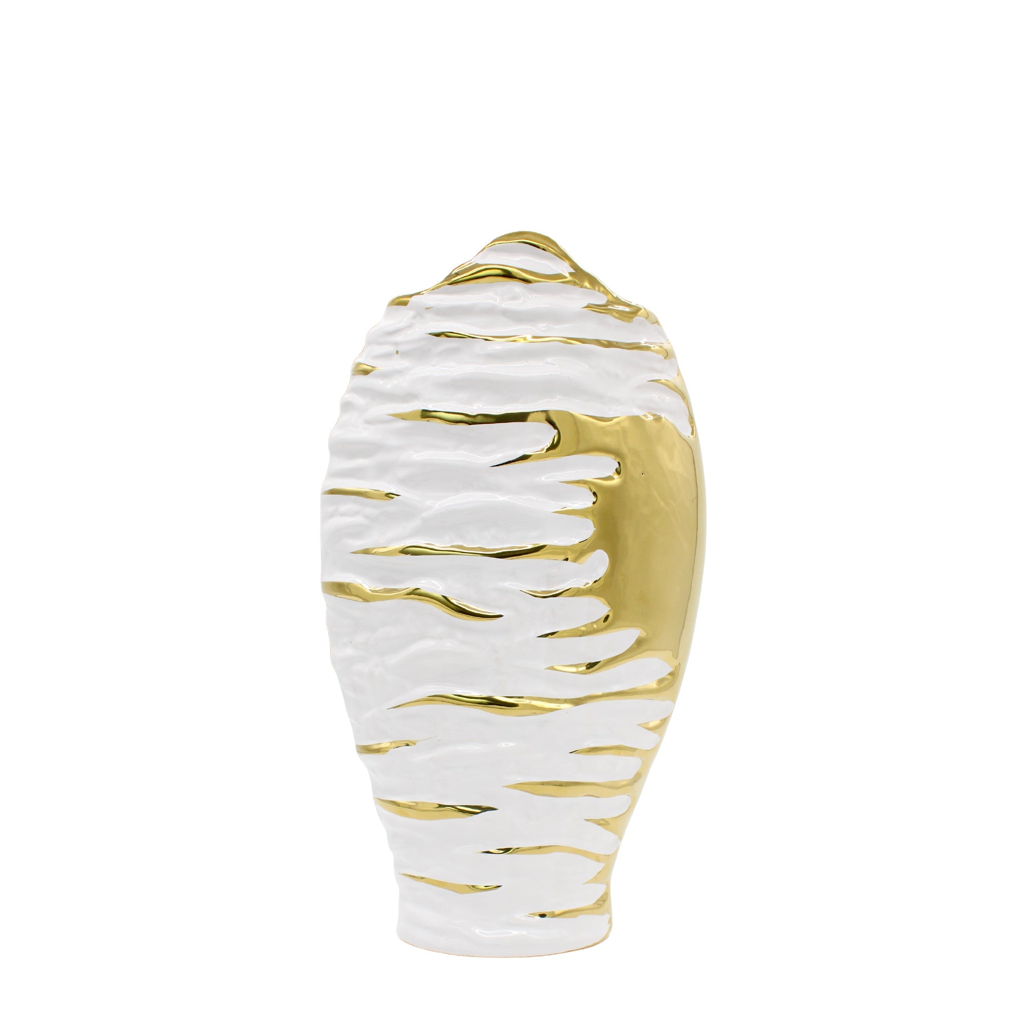 Grand vase texturé blanc et doré