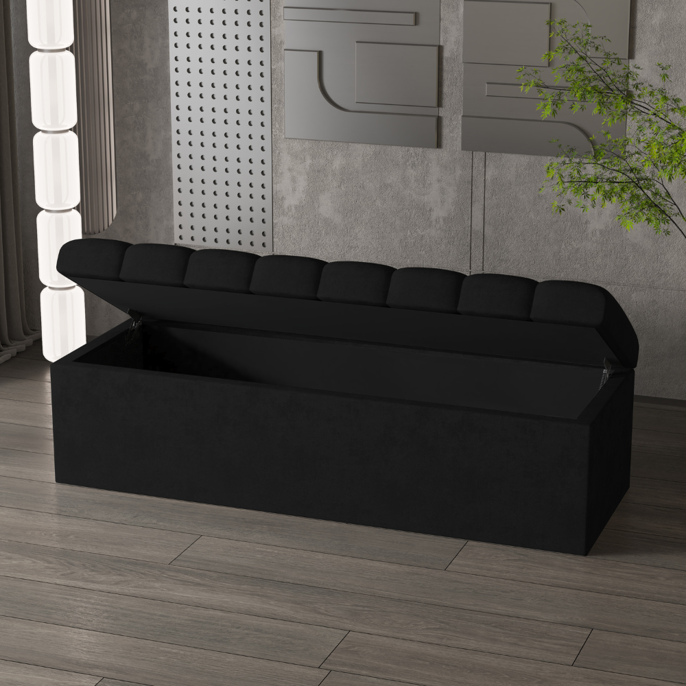 Banc de rangement ottoman en velours noir Leo