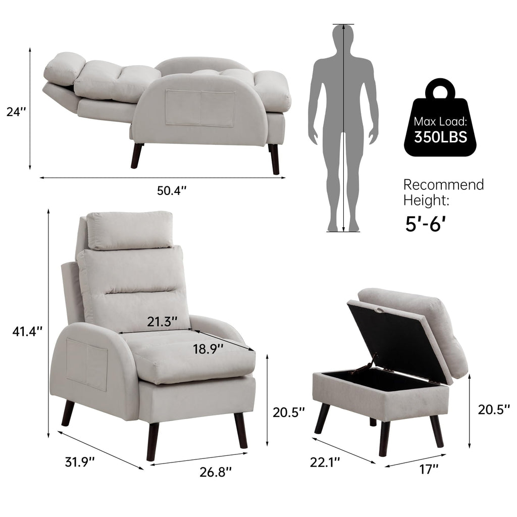 Fauteuil d'appoint HOMYKA avec dossier réglable et pouf de rangement