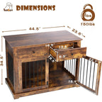 Cage pour chien Bossin de 111 cm de large, table d'appoint en bois avec tiroirs de rangement, niche décorative pour animaux de compagnie.