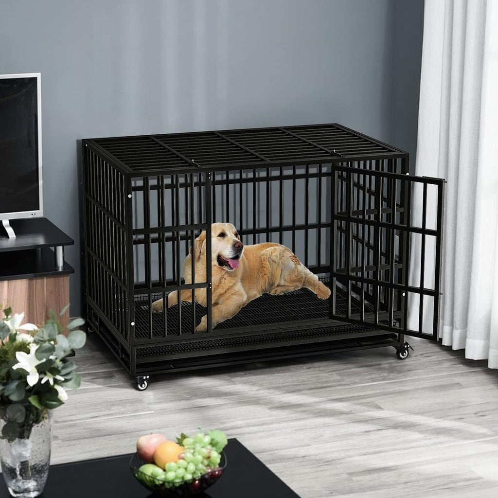 Cage pour chien Bossin 48/38 pouces, robuste et indestructible, cage anti-évasion avec roues verrouillables
