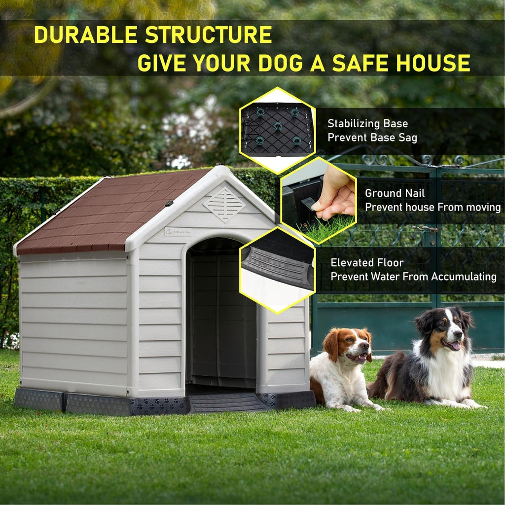 Niche en plastique Bossin pour chiens de petite et grande taille, niche isolée pour l'intérieur et l'extérieur, abri pour chiots avec plancher surélevé