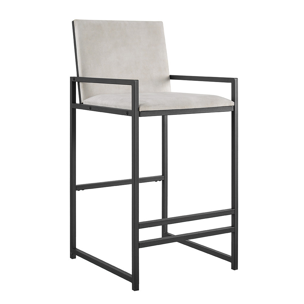 Tabouret de bar Kai en velours crème avec cadre carré noir