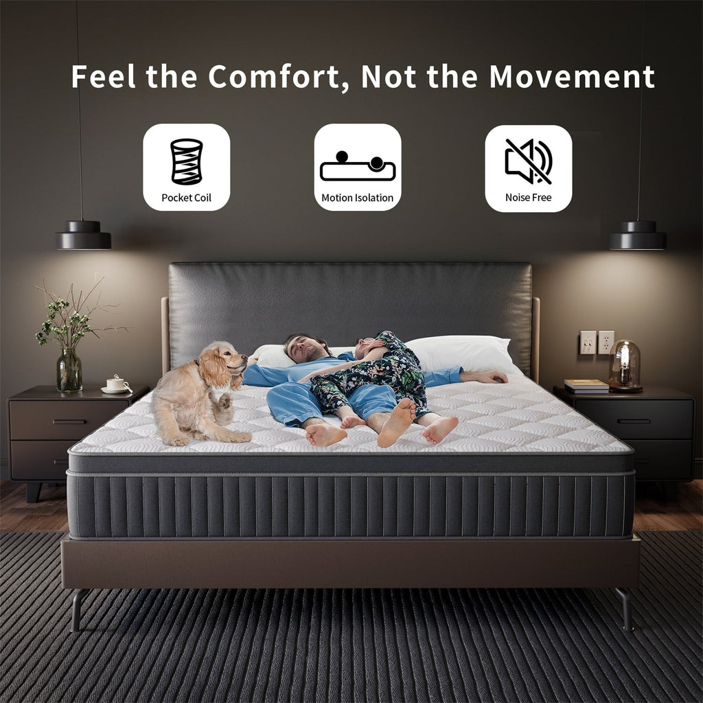 Matelas hybride à ressorts refroidissants SweDrea 12 po mi-ferme, isolation des mouvements, certifié CertiPUR-US, SGS et OEKO-TEX.