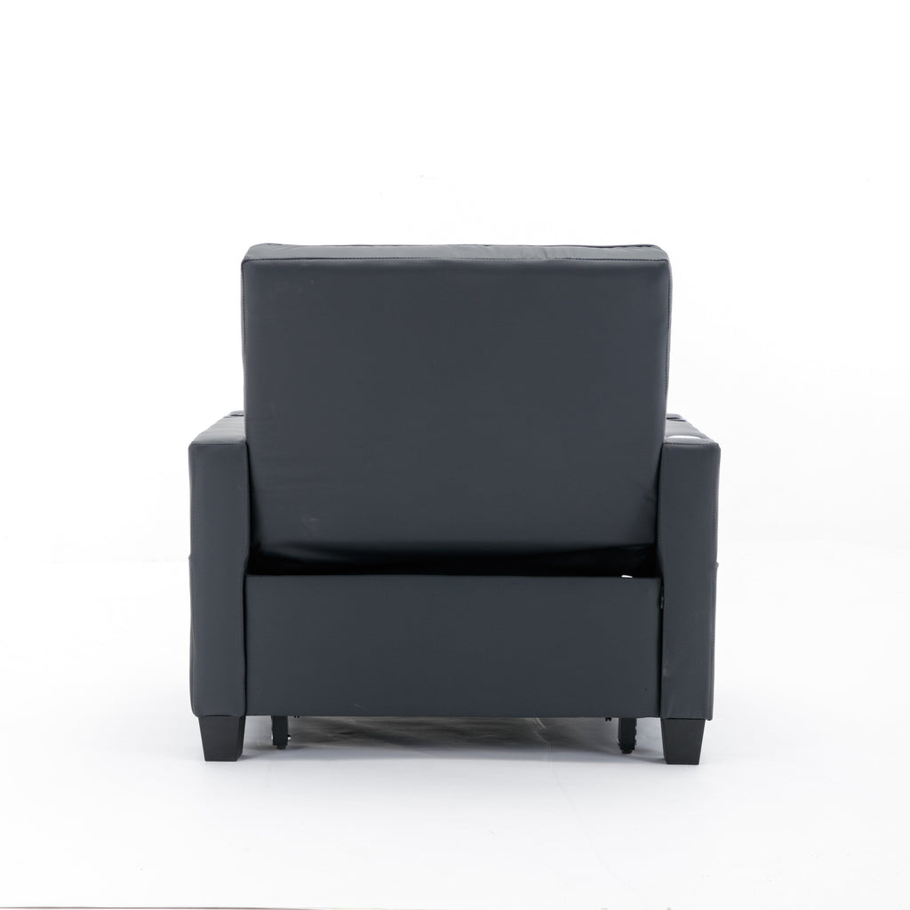 Canapé-lit convertible en similicuir noir avec ports USB