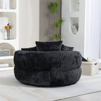 Pouf simple surdimensionné en chenille noir de 42,52 pouces avec trois oreillers pour chambre à coucher
