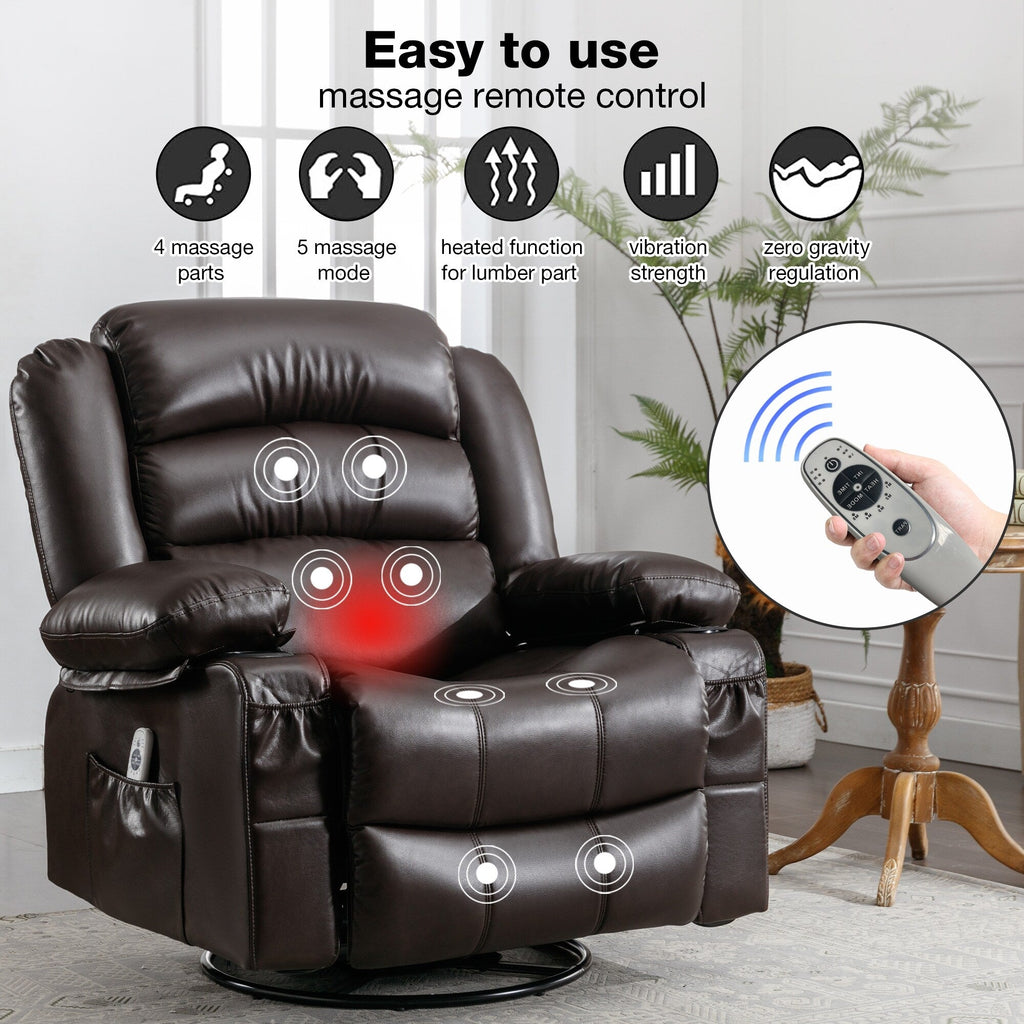 Fauteuil inclinable pivotant noir avec chauffage, massage et ports USB