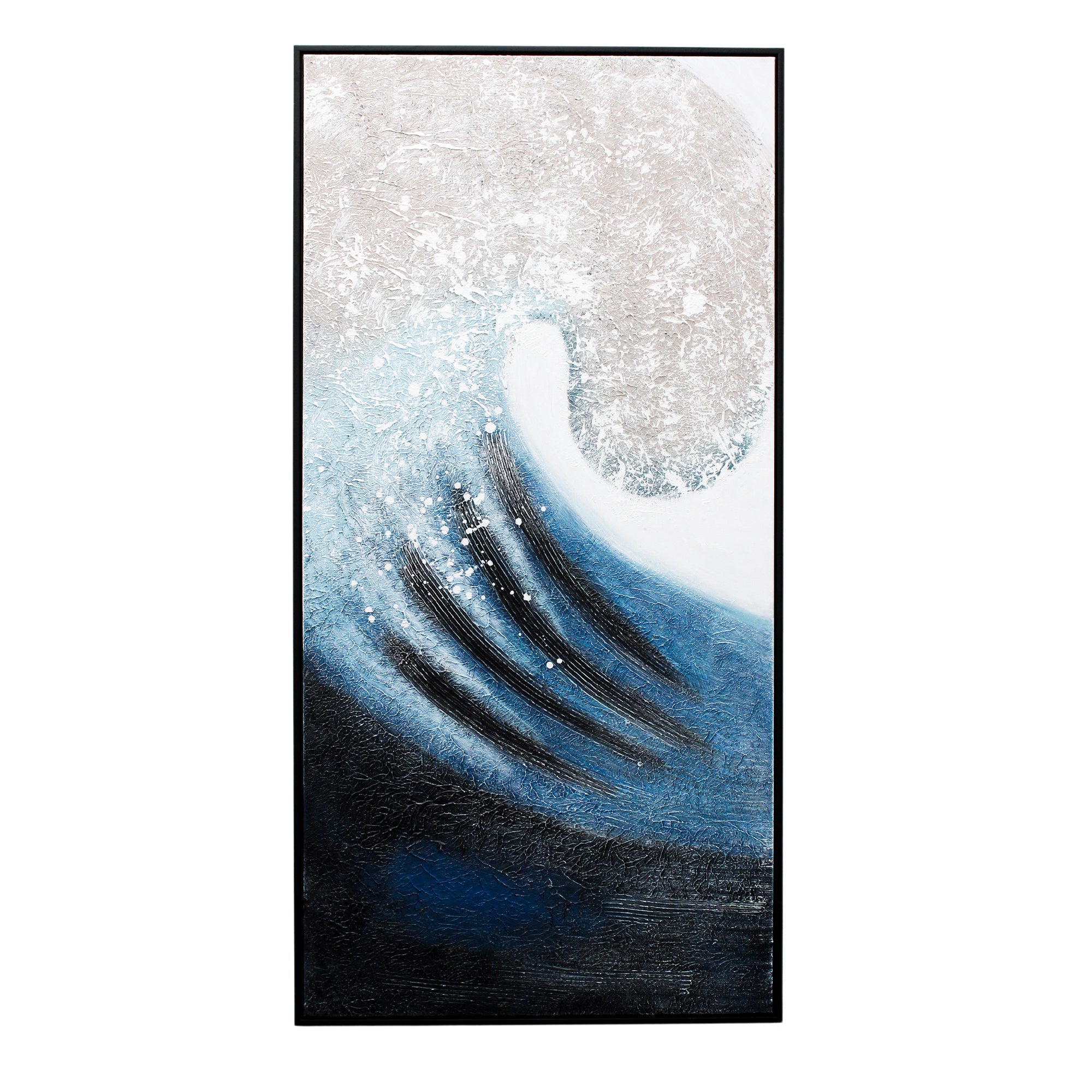 Toile encadrée noire à motif vague bleue et crème