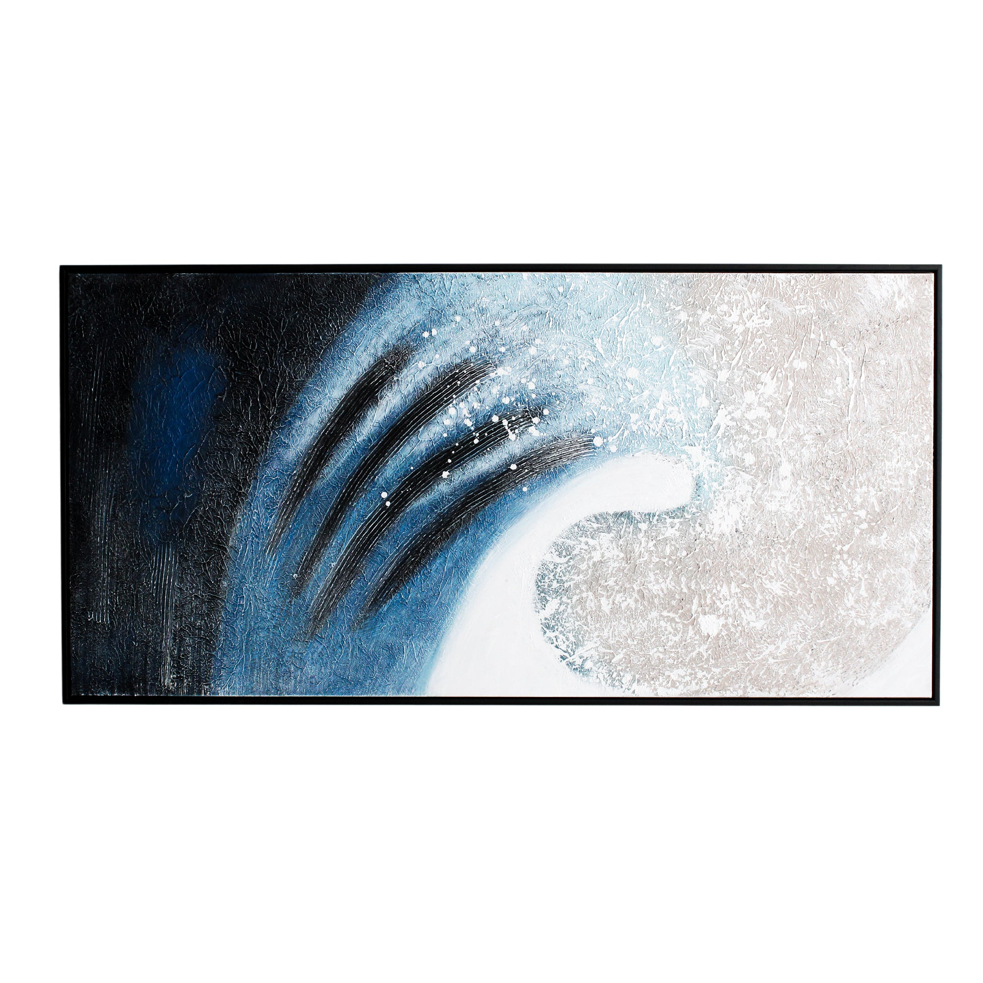 Toile encadrée noire à motif vague bleue et crème