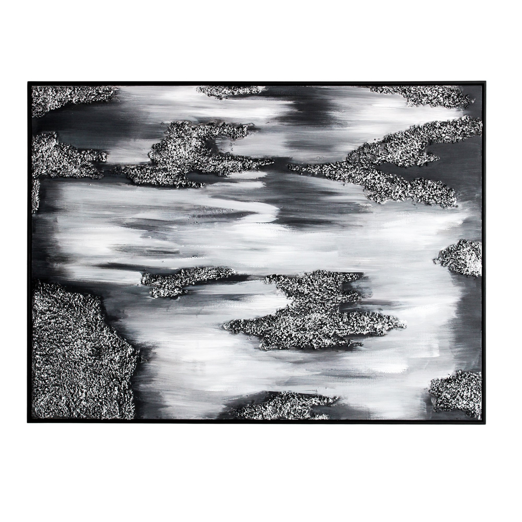 Toile monochrome abstraite avec détails mélangés et cadre noir