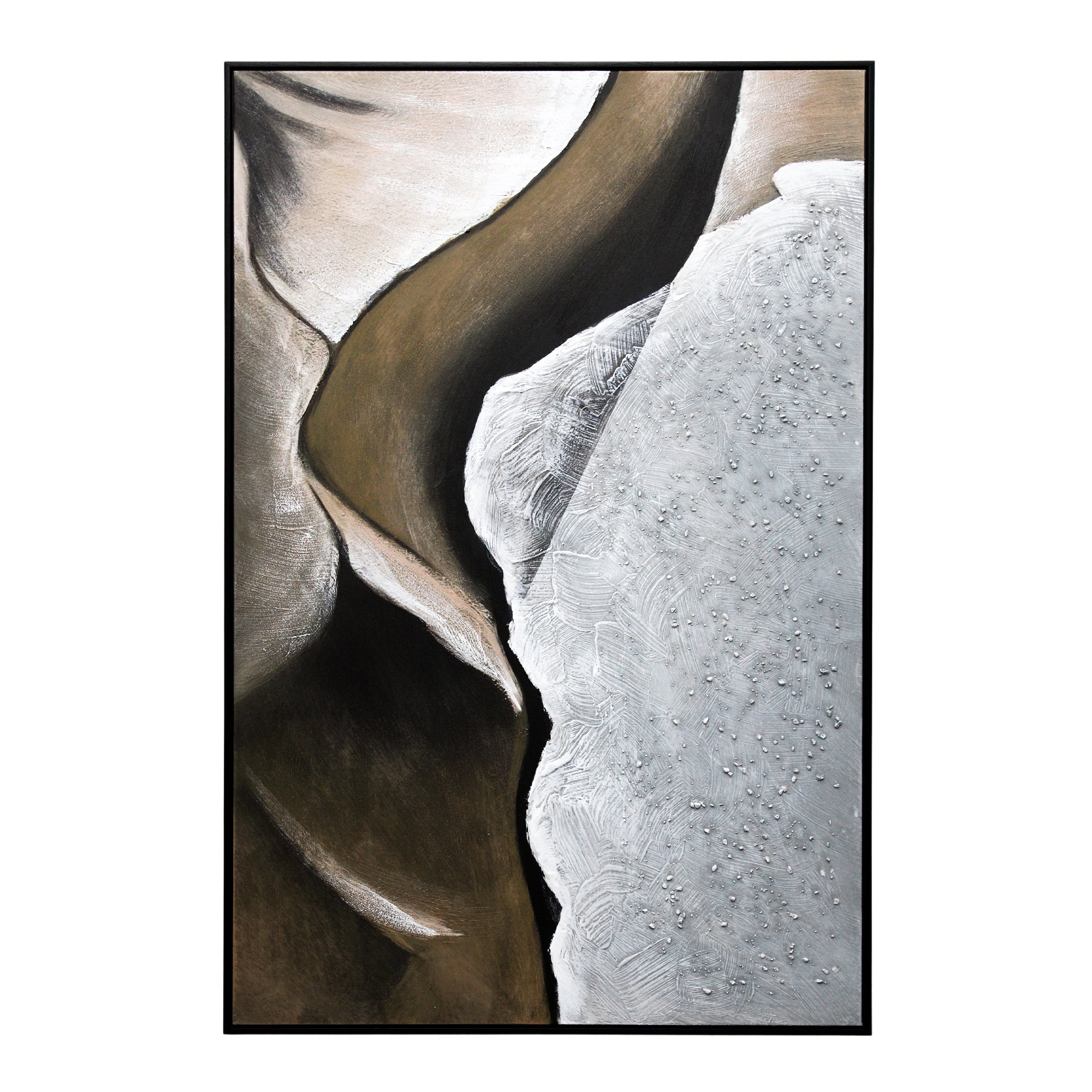 Grande toile de formation rocheuse aux tons neutres avec cadre noir