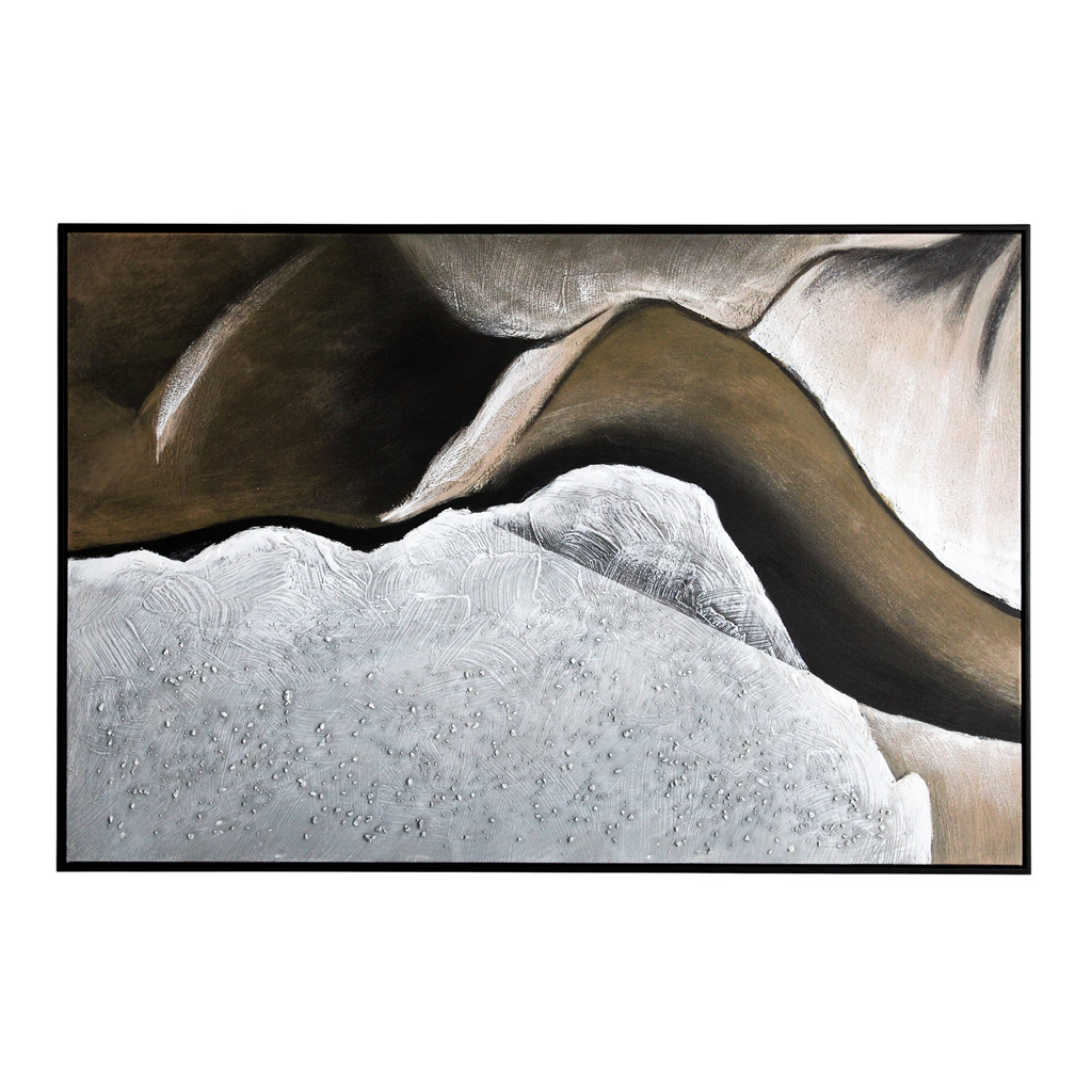 Grande toile de formation rocheuse aux tons neutres avec cadre noir
