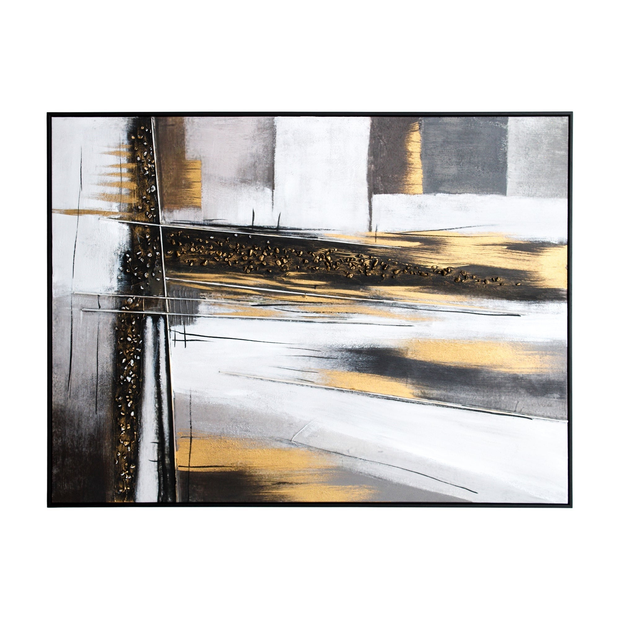 Toile abstraite aux tons monochromes avec des accents dorés