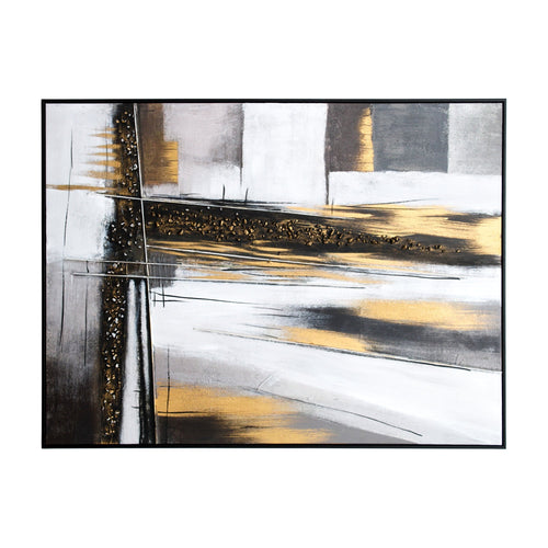 Toile abstraite aux tons monochromes avec des accents dorés