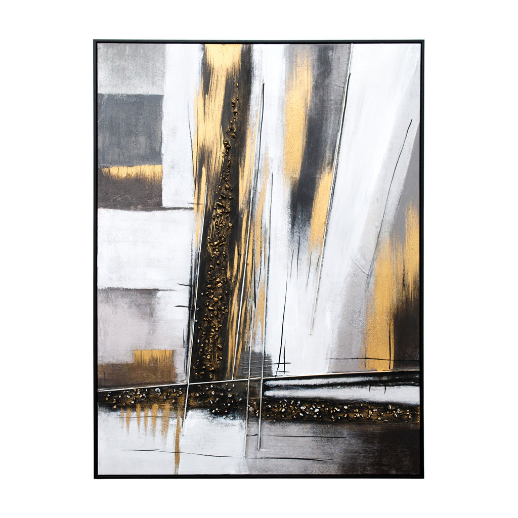 Toile abstraite aux tons monochromes avec des accents dorés