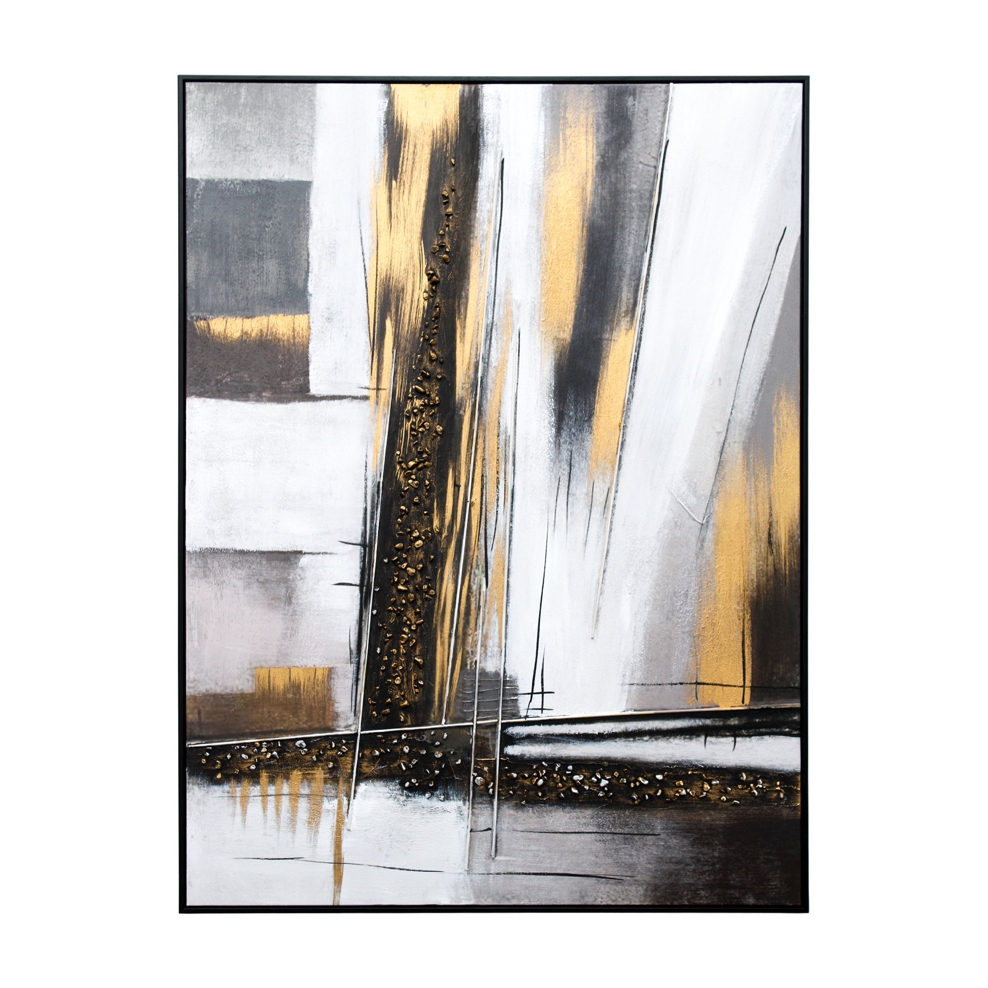 Toile abstraite aux tons monochromes avec des accents dorés