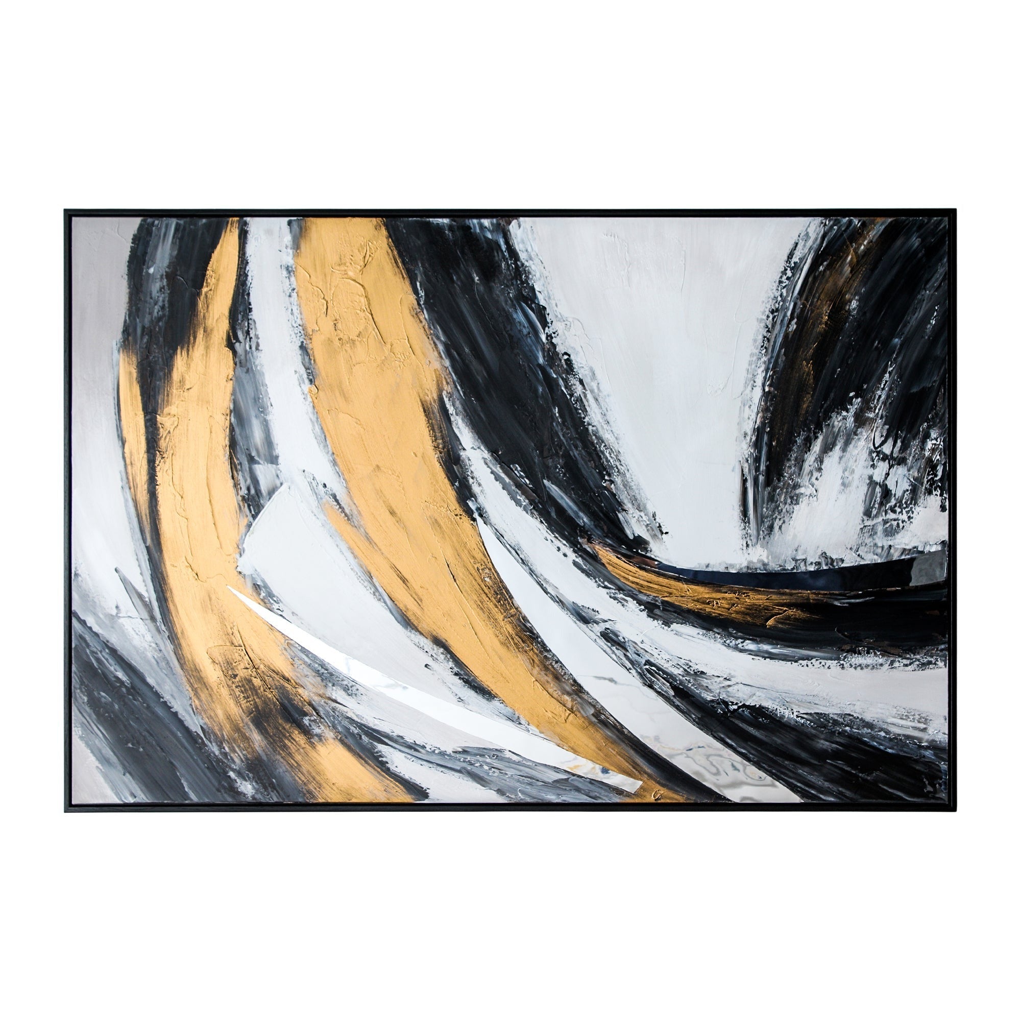 Toile abstraite aux tons monochromes et aux accents dorés audacieux
