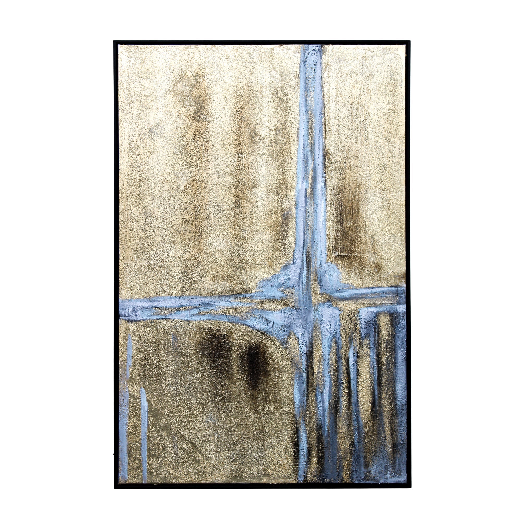 Toile dorée encadrée avec un contraste gris froid dans un cadre noir