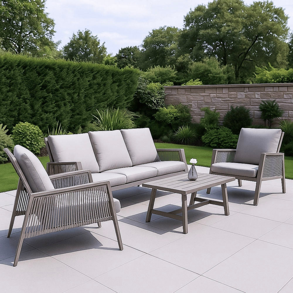 Ensemble de canapés 5 places en aluminium beige Sicile avec coussins beiges