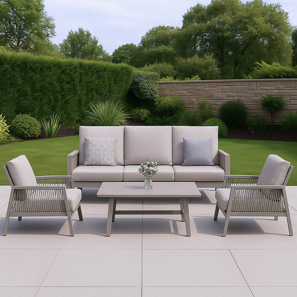 Ensemble de canapés 5 places en aluminium beige Sicile avec coussins beiges