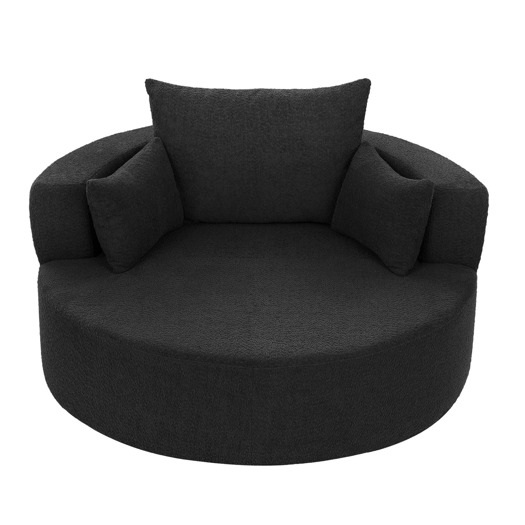 Fauteuil d'appoint en chenille, fauteuil rond avec base pivotante à 360 degrés et 3 coussins amovibles